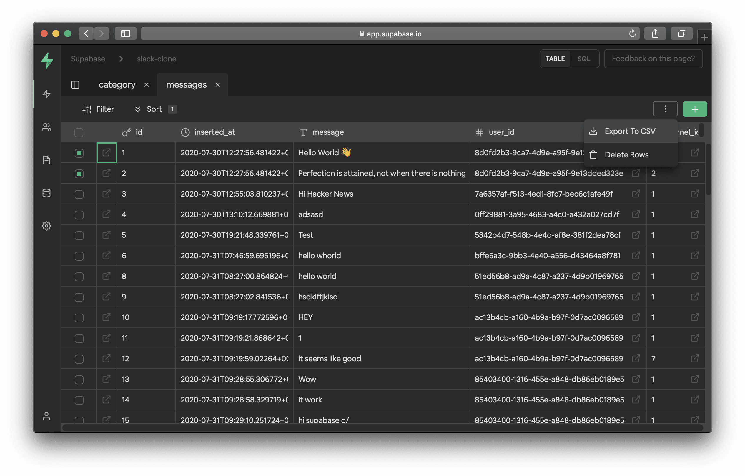 Download data as a CSV